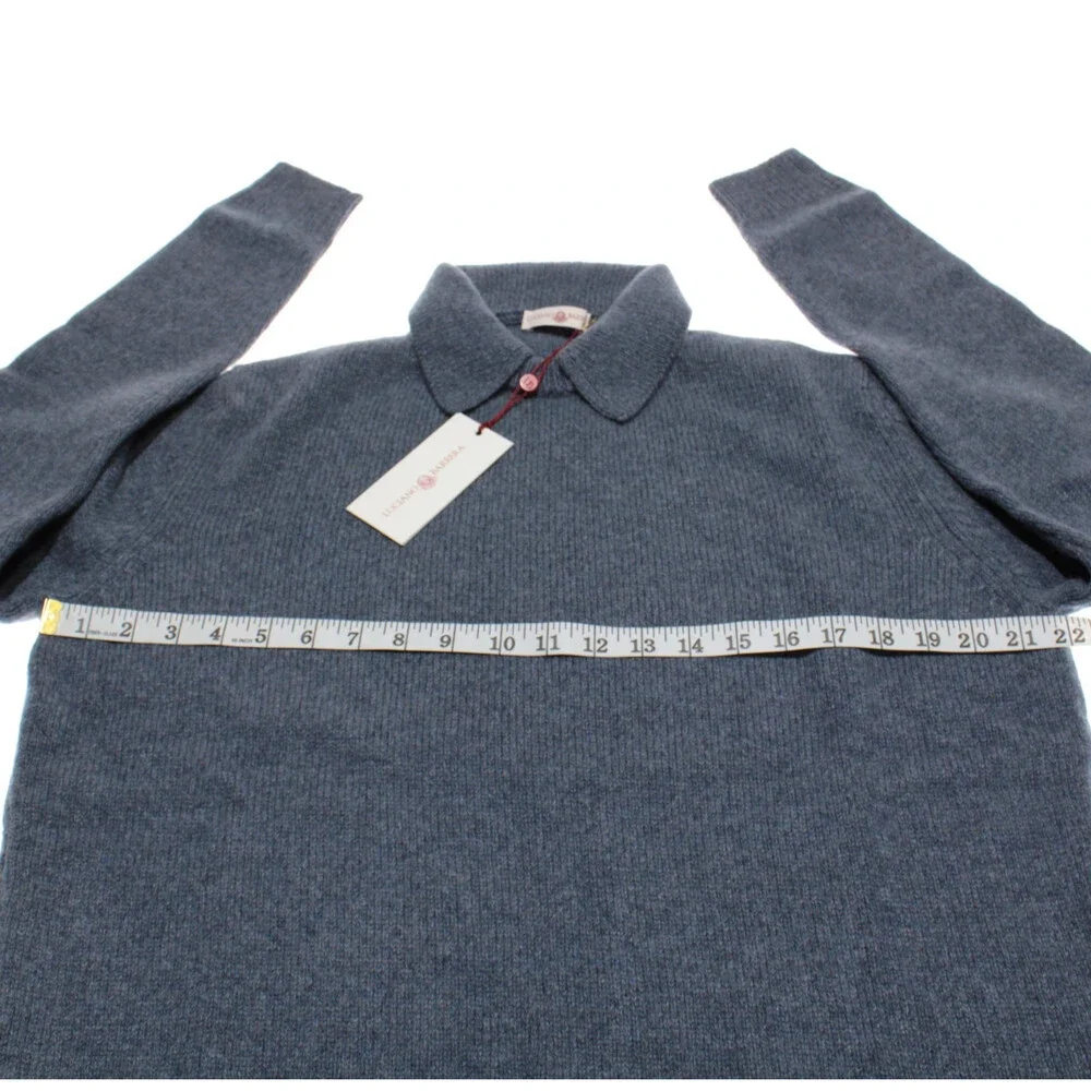 Luciano Barbera NWT Collared Knit Sweater Size 52 (US L) in Blue 100% Cashmere